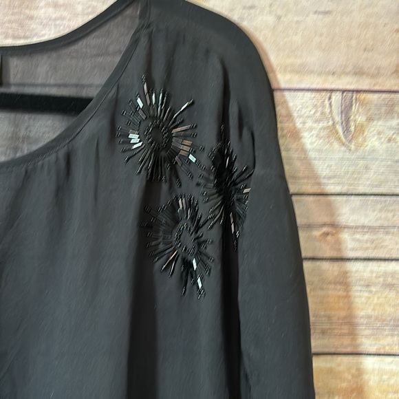 LANE Bryant Beaded Sequin Sheer Blouse Black Plus Size 18/20  B0 - Picture 3 of 7
